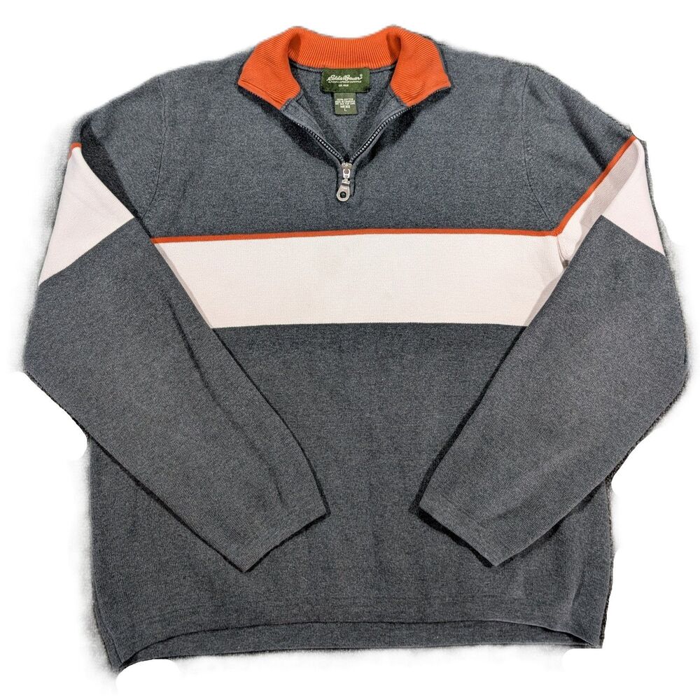 Eddie Bauer Mens L Sweater Pullover Long Sleeve 1/4 Zip Cotton